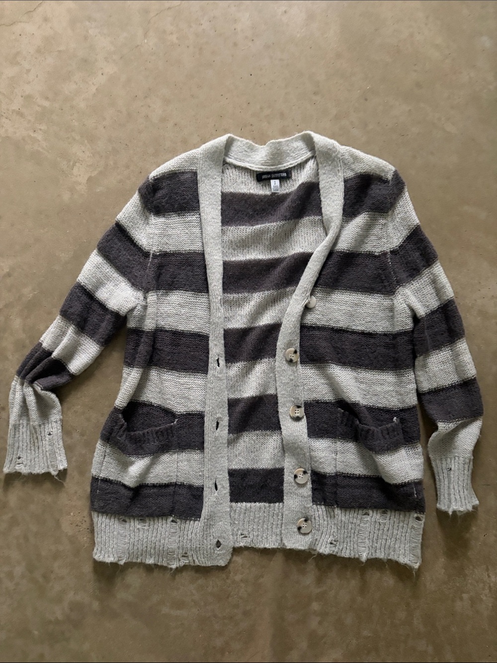 Urban Outfitters Striped Button-Up Cardigan in Light Gray and Charcoal